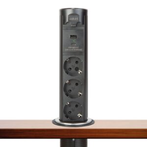 Motoros rejtett elosztó - Touchcontrol - 3-as + USB + Type-C - fekete