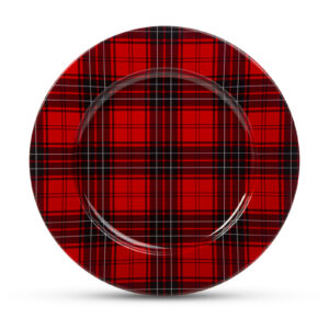 Karácsonyi tálca - fém  - kockás - 33 cm