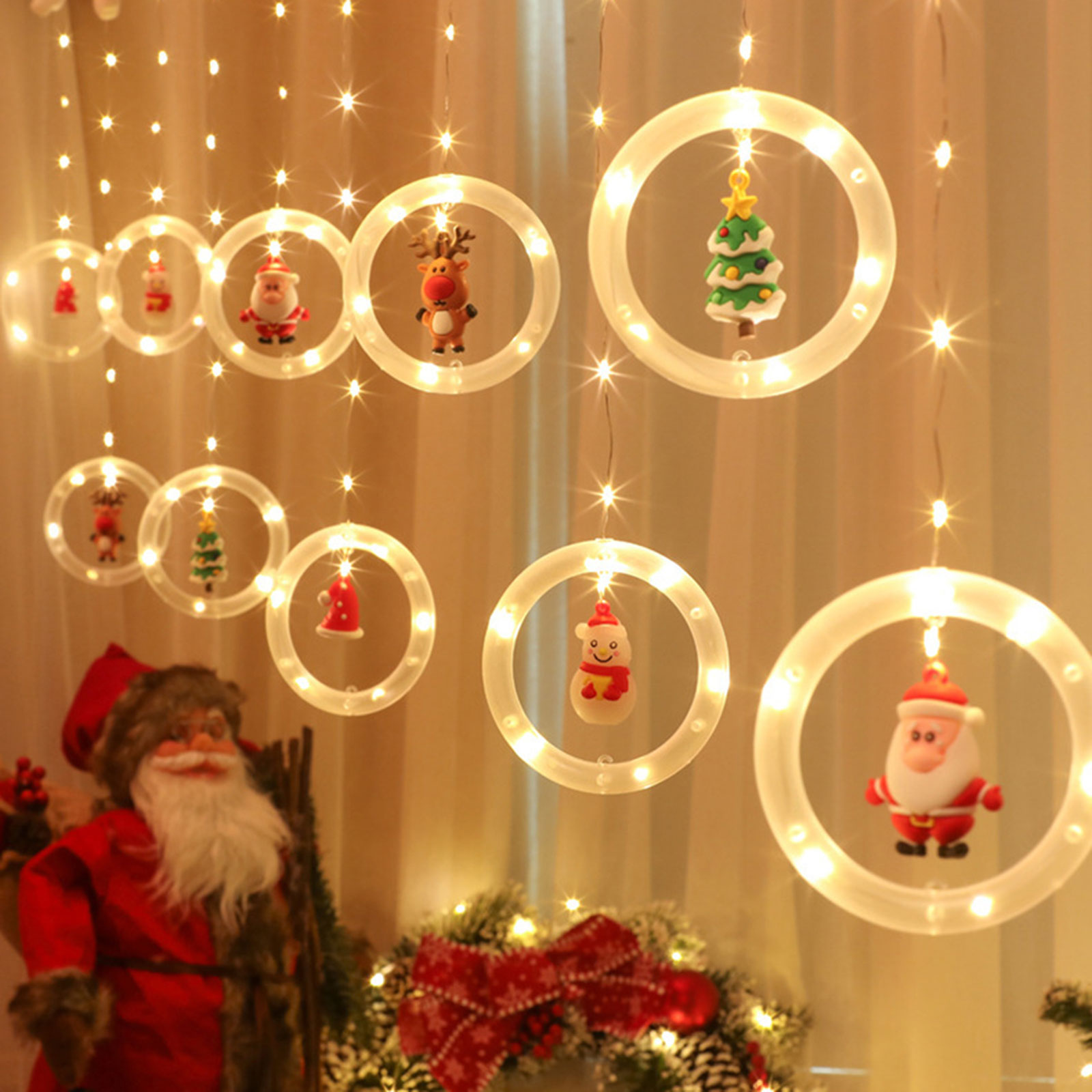 LED-es fényfüggöny - mikulás - 1,8 x 0,5 m - 125 melegfehér LED - Image 3