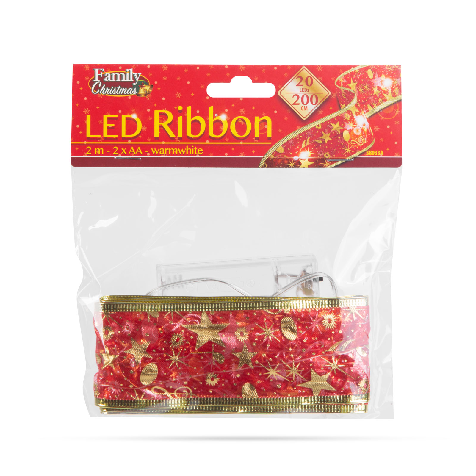Karácsonyi LED-es szalag - piros - 2 m x 5 cm - 2 x AA - Image 3