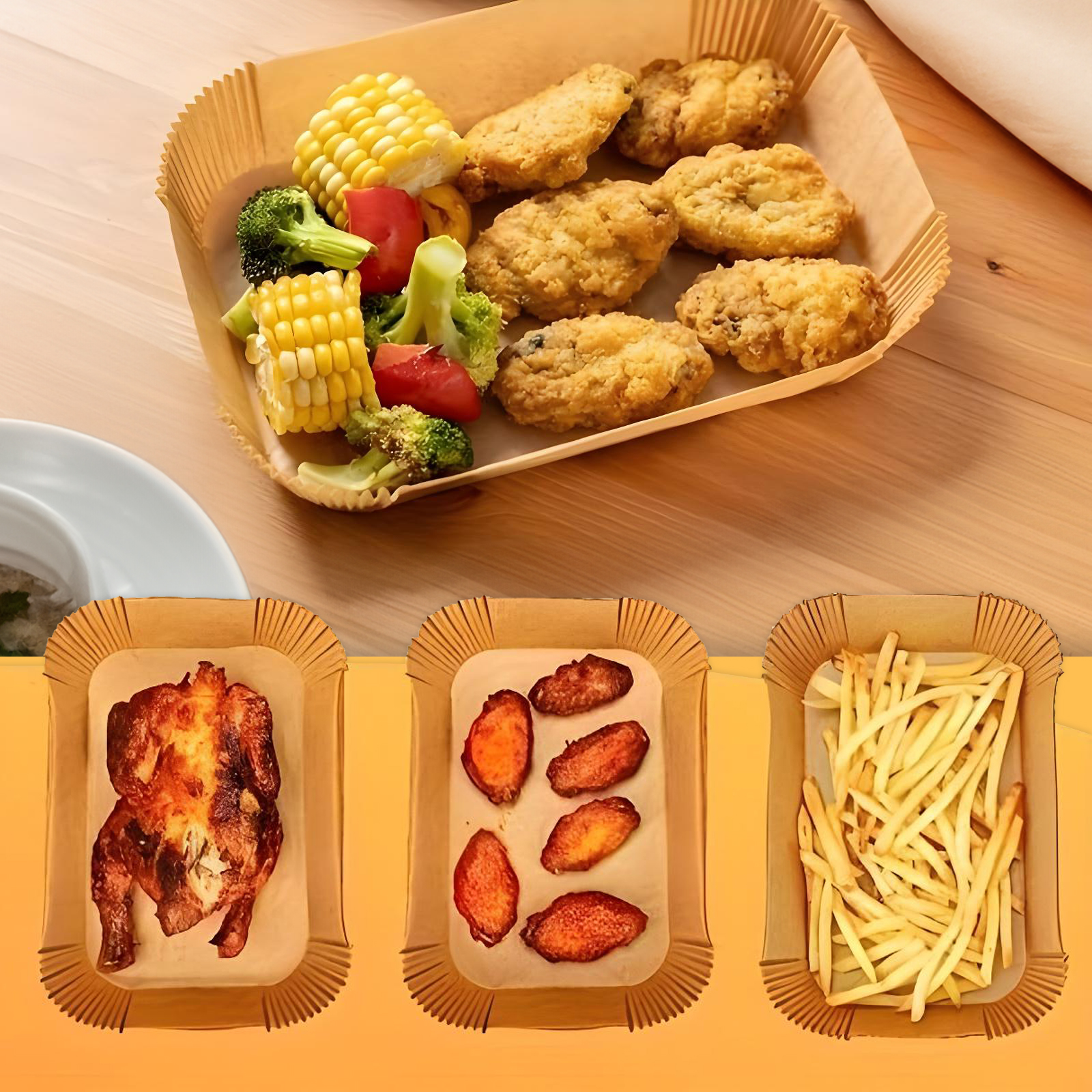 Air fryer sütőpapír - olaj nélküli sütőhöz - téglalap - 14 x 22 cm - 50 db / csomag - Image 3
