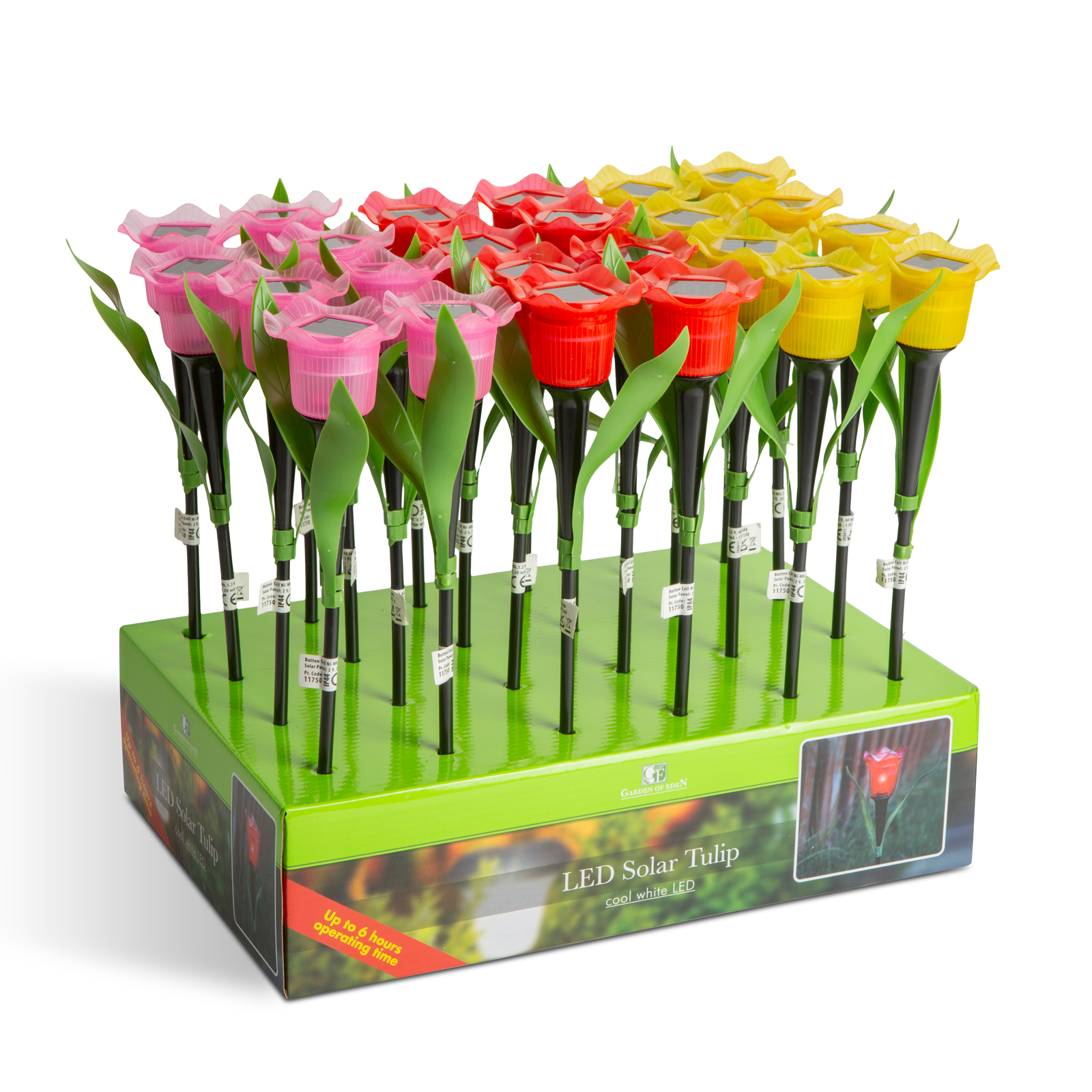 LED-es szolár tulipánlámpa - sárga / piros / rózsaszín - 31 cm - 24 db / kínáló - Image 4