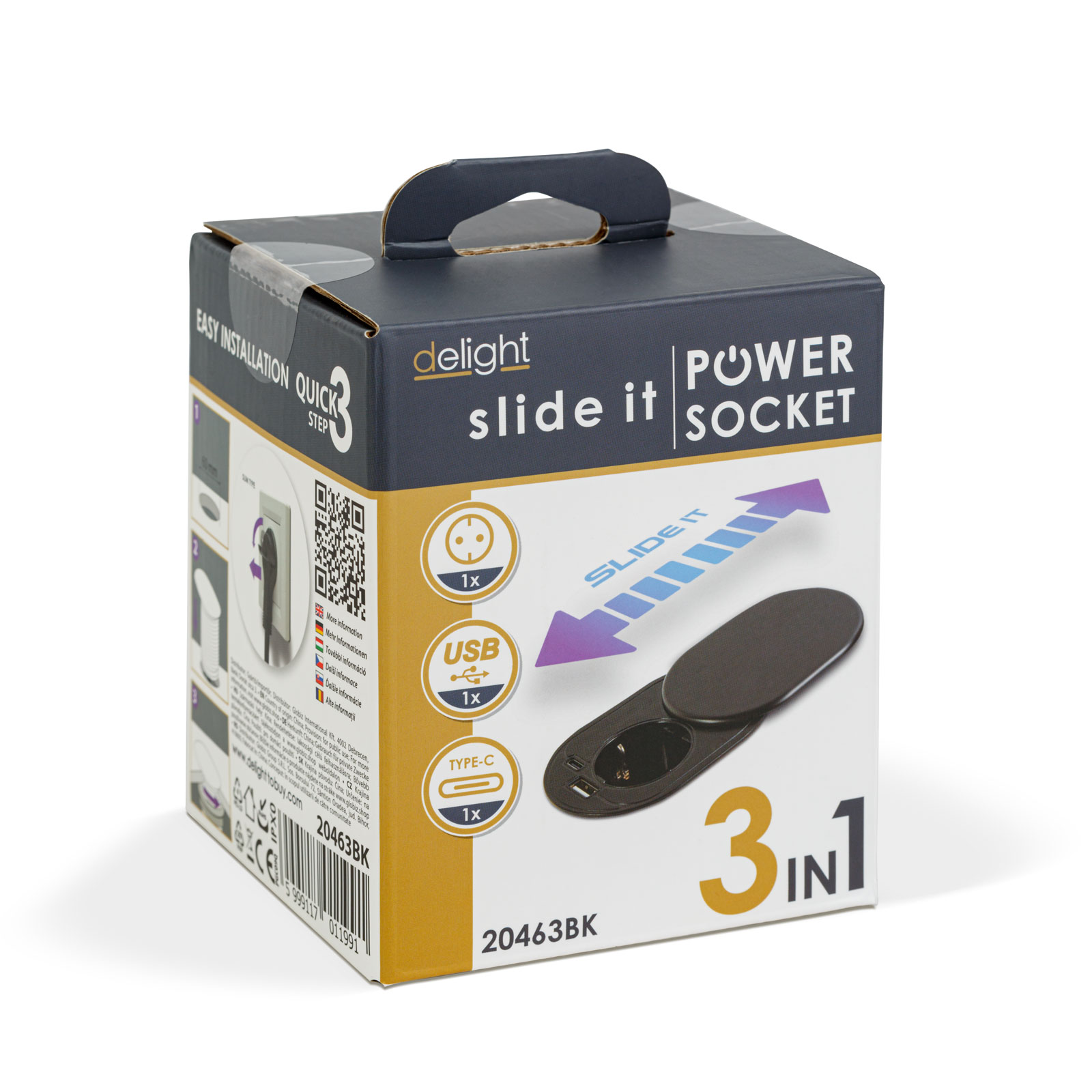 Rejtett, beépíthető konnektor + USB + Type-C - Slide it technológiával - Image 4