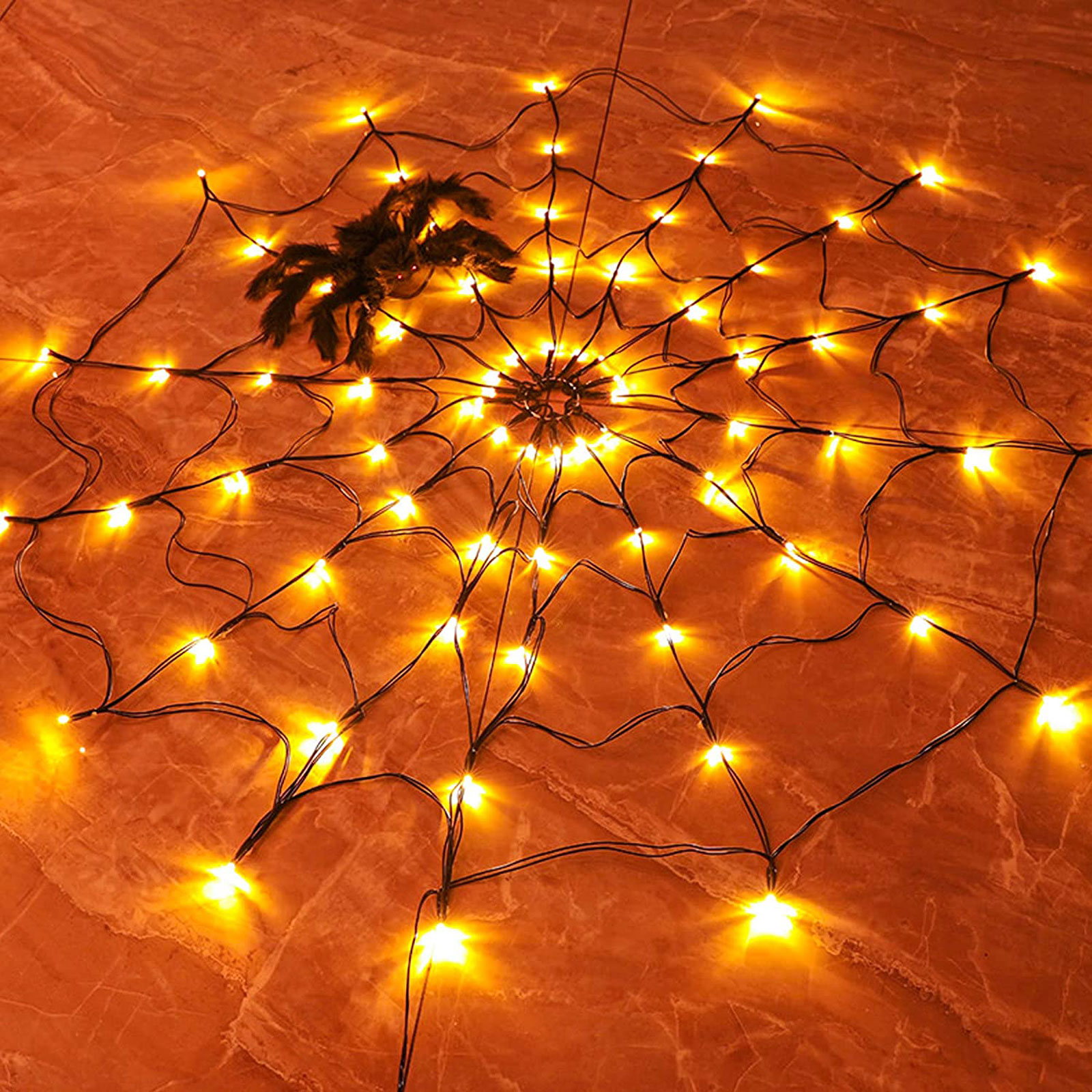 Pókháló fényfüggöny pókkal - melegfehér 60 db LED - USB-s - Image 4