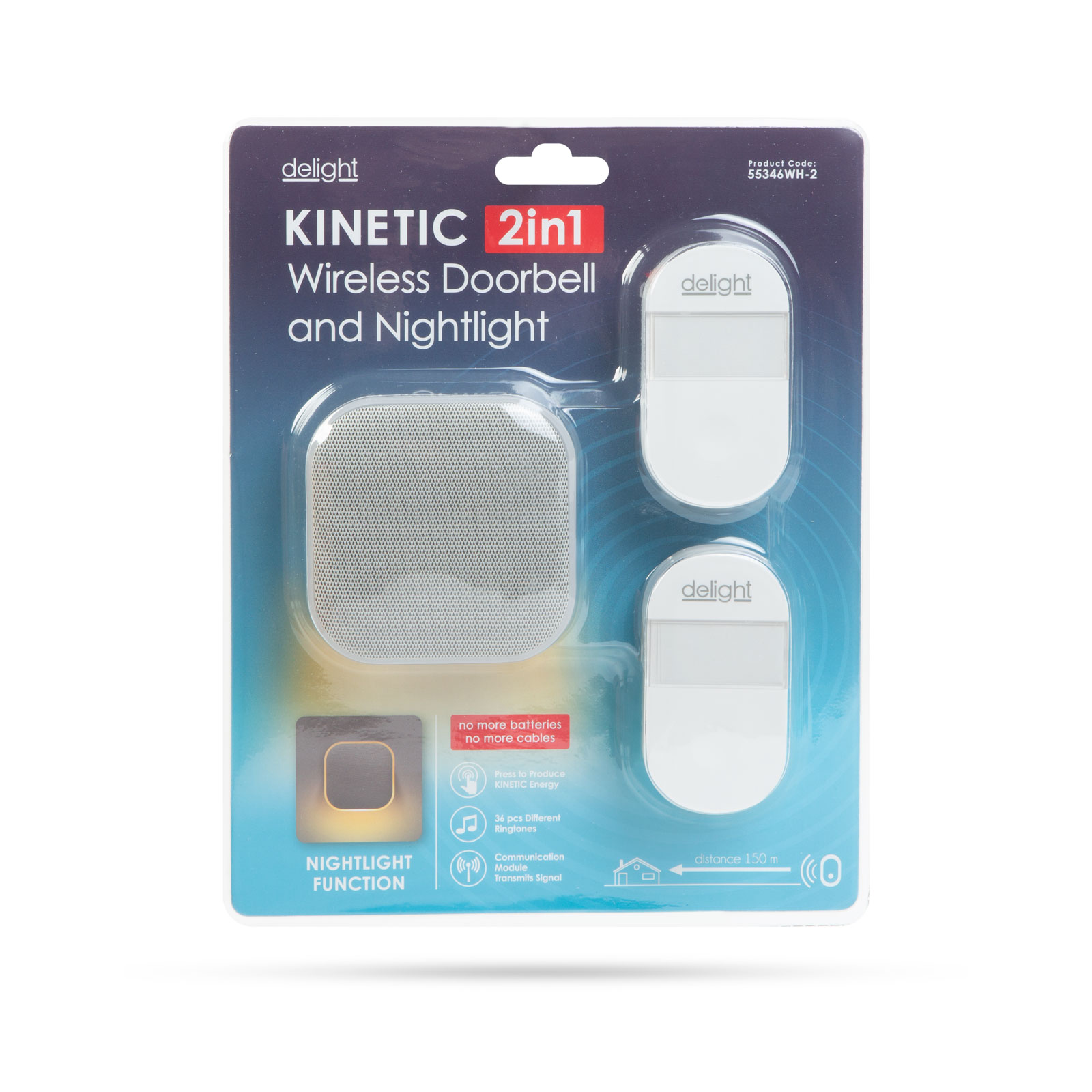 2 az 1-ben vezetéknélküli csengő és éjjelifény - Kinetic - 2 kültéri - fehér - Image 5