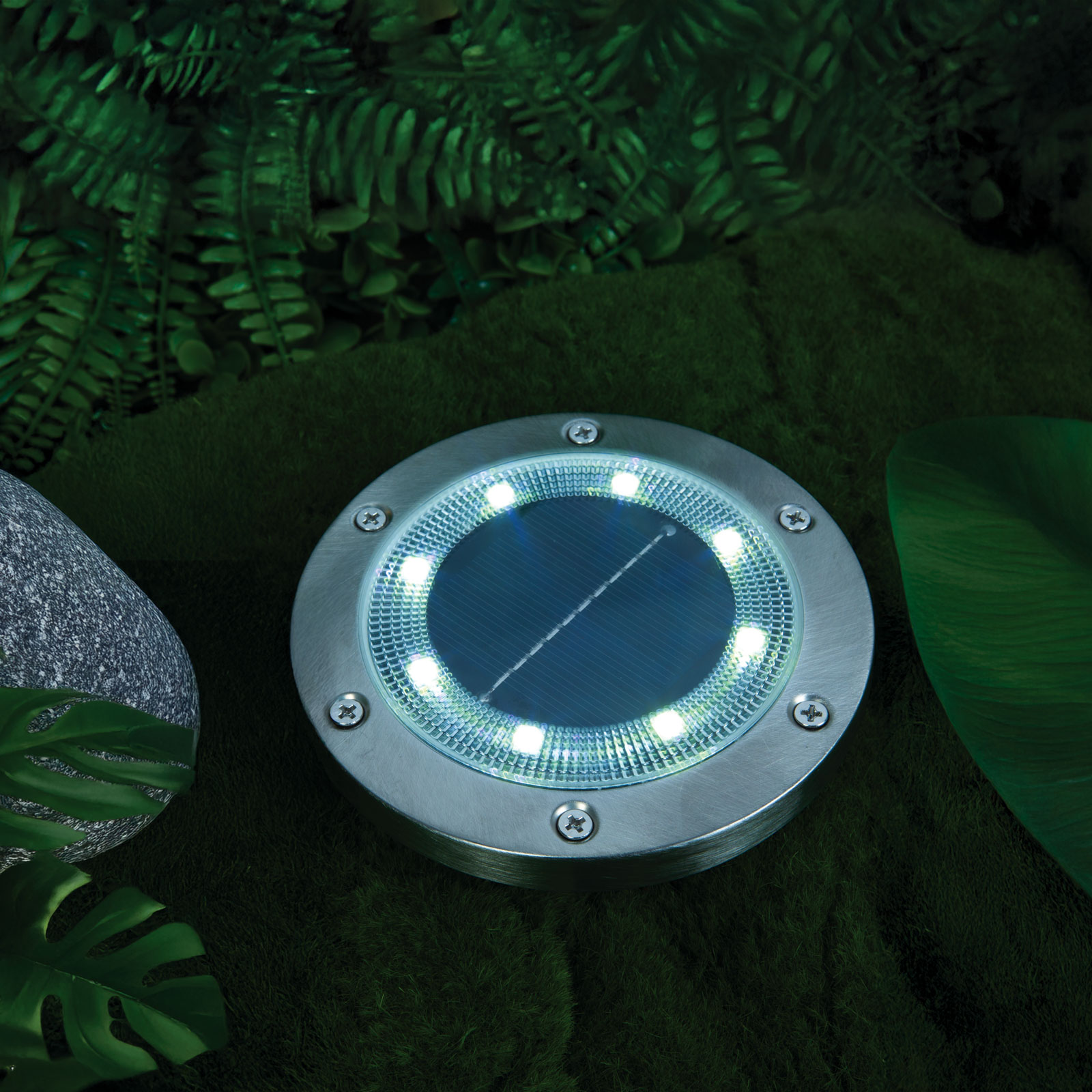 LED-es leszúrható / fali szolár lámpa - kör alakú - SMD LED - hidegfehér - 12 cm