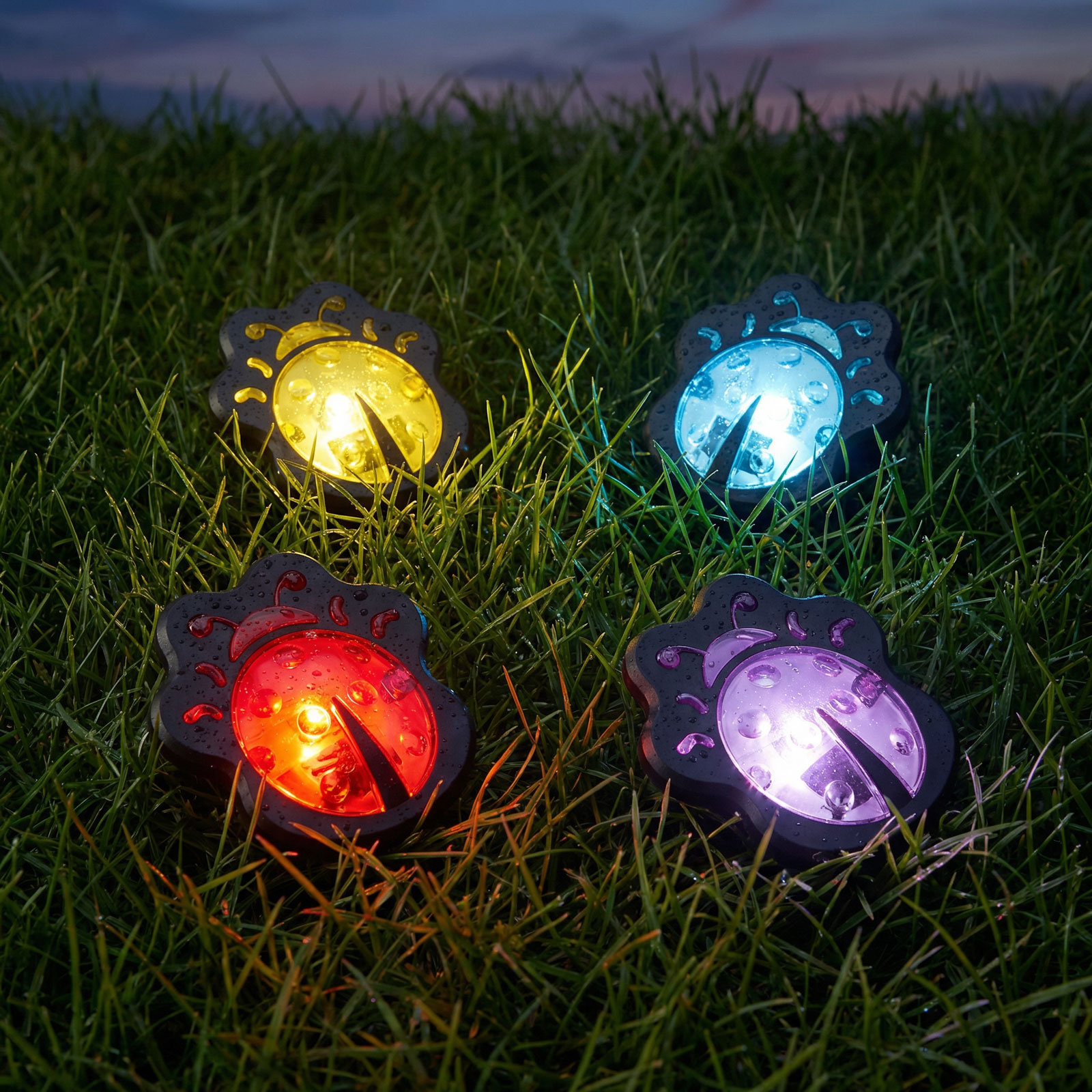 Leszúrható LED szolár - katica - színes - fekete - műanyag - 9 x 9 x 8,5 cm