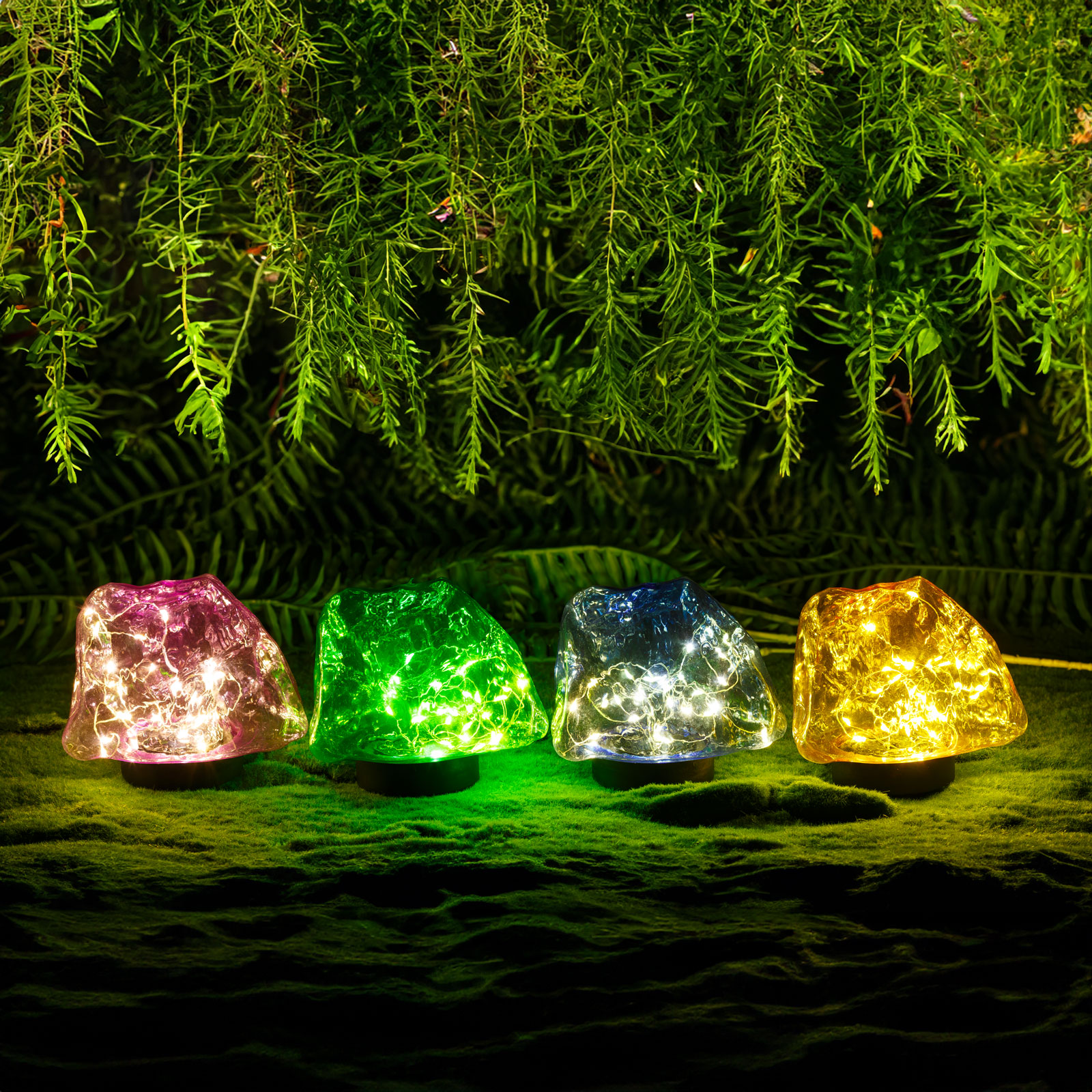 Leszúrható szolár lámpa - kavics forma - színes - 140 x 120 x 120 mm - melegfehér LED