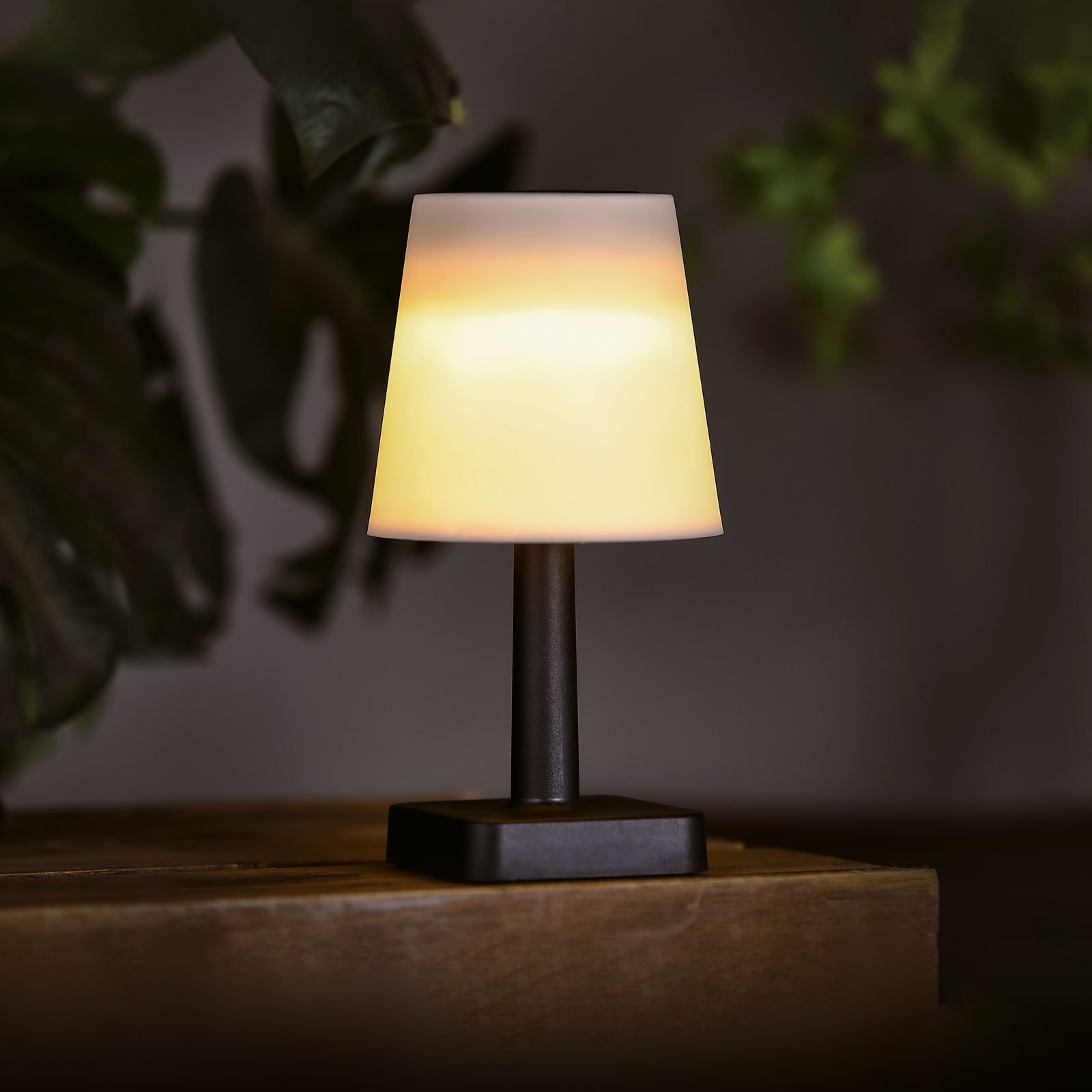 Szolár asztali lámpa - fehér - melegfehér LED - műanyag - 23 x 12 cm