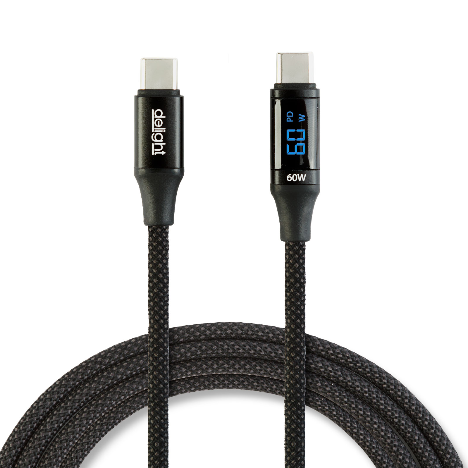 Adatkábel - Type-C / Type-C - teljesítmény kijelzéssel - fekete - 1 m - 3 A - 60W