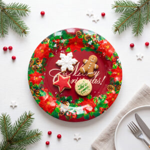 Karácsonyi kínálótál - műanyag - "Merry Christmas" - 37,5 cm