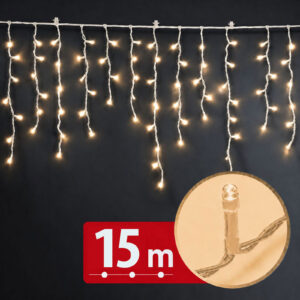 Fényfüzér függöny - 15 m - melegfehér - 600 LED - 100-240V - 6W - átlátszó kábel