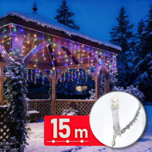 Fényfüzér függöny - 15 m - 600 LED - 220-240V - 6W - átlátszó kábel