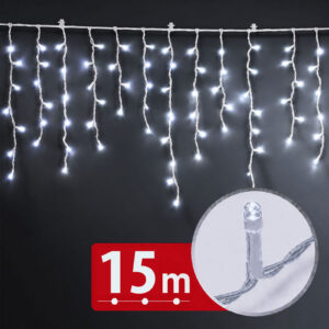 Fényfüzér függöny - 15 m - hidegfehér - 600 LED - 100-240V - 6W - átlátszó kábel