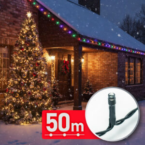 Fényfüzér - 50 m - színes - 1000 LED - 220-240V - 9W - átlátszó kábel