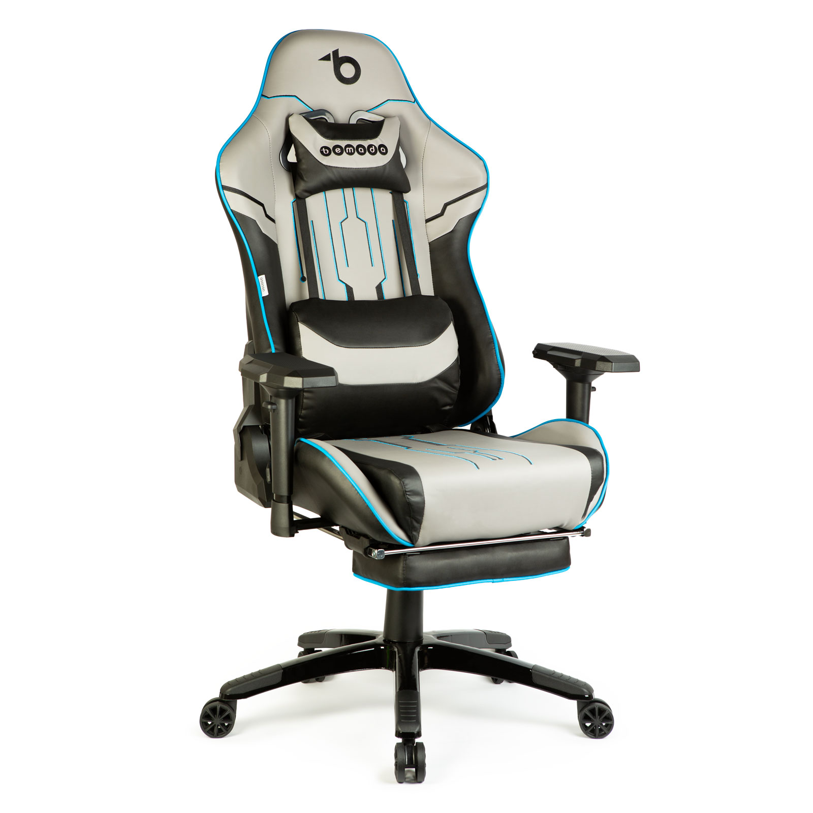Gamer szék párnával - szürke/fekete/kék - 84 x 52 / 48 x 50 cm