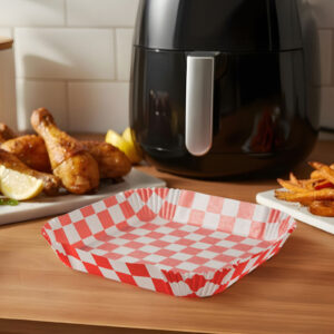 Air fryer sütőpapír - olaj nélküli sütőhöz - kockás, négyzet - 20 cm - 50 db / csomag