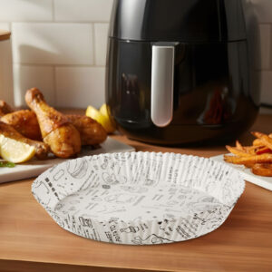 Air fryer sütőpapír - olaj nélküli sütőhöz - mintás, kör - 23 cm - 50 db / csomag