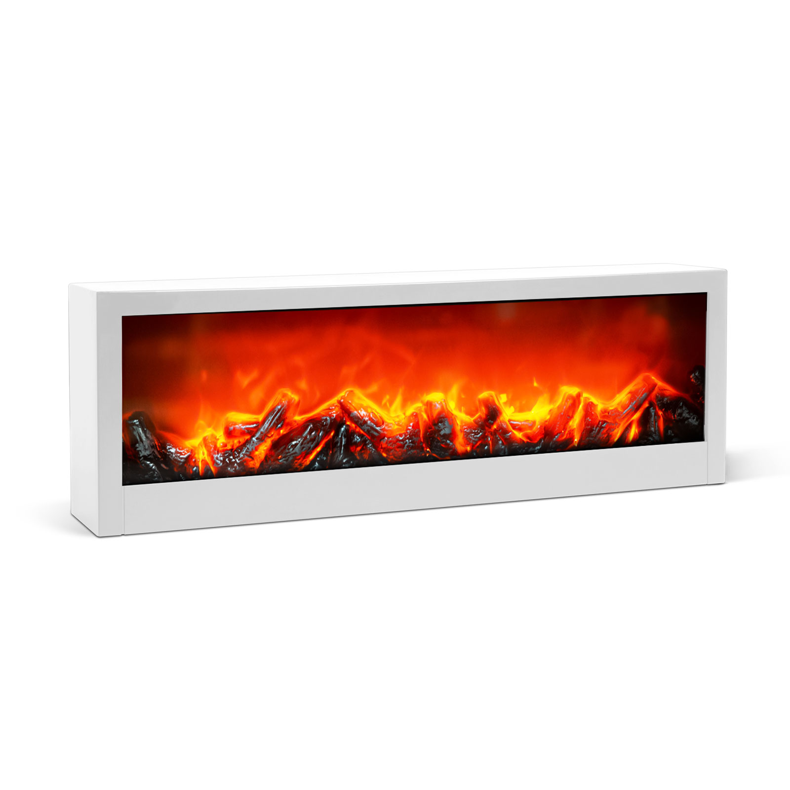 Kandalló LED-es lánghatással - fehér - elemes / USB-s - 60 x 10 x 20 cm