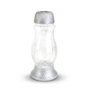 Napelemes üveg mécses műanyag kupakkal - 25 x 10 cm - ezüst - melegfehér LED