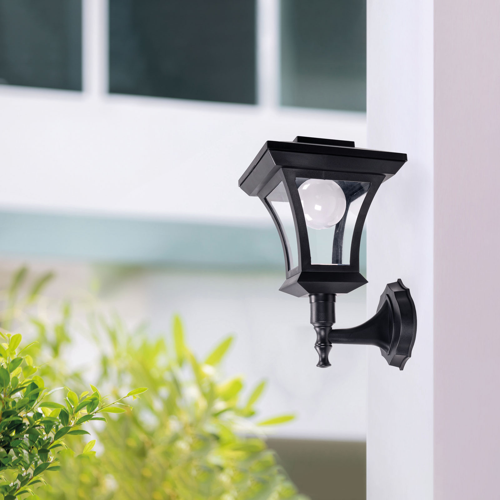 LED-es szolár lámpa - fali - 21 x 21 cm - 8 LED - fekete - melegfehér - Image 2