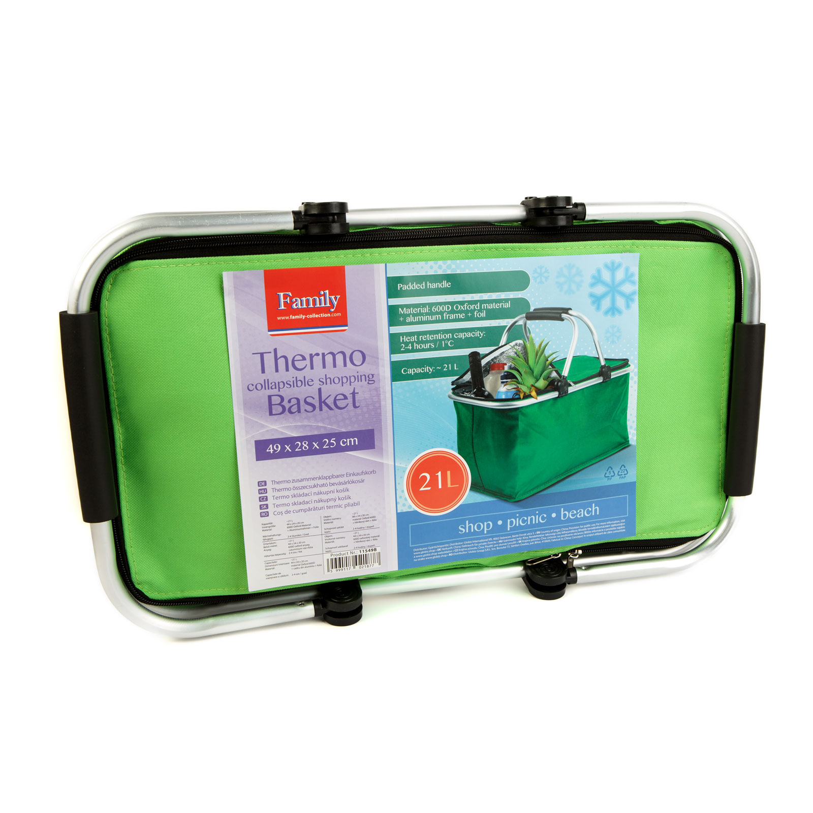 Thermo összecsukható bevásárlókosár - 49 x 28 x 25 cm - 21 L - zöld - Image 2