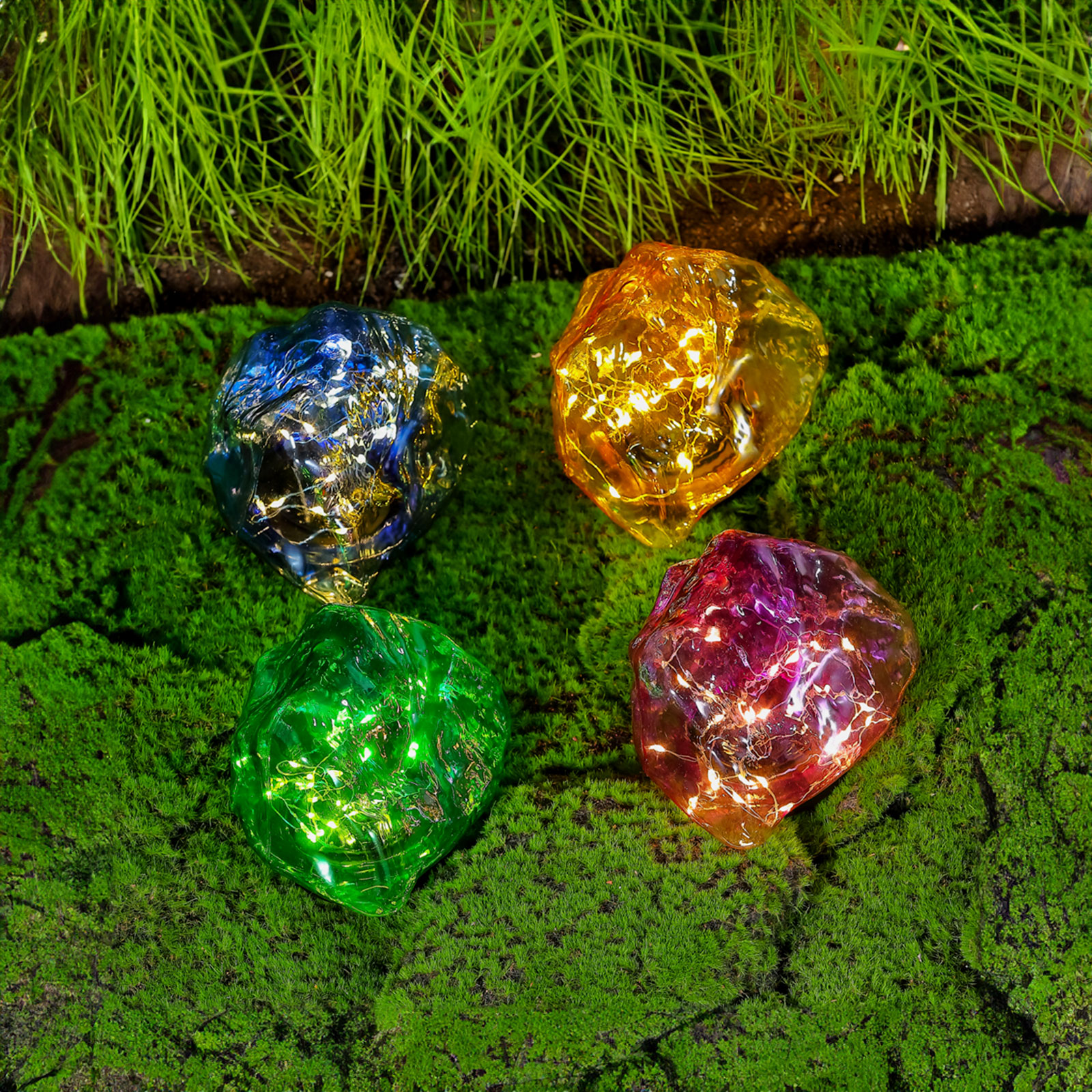 Leszúrható szolár lámpa - kavics forma - színes - 140 x 120 x 120 mm - melegfehér LED - Image 2