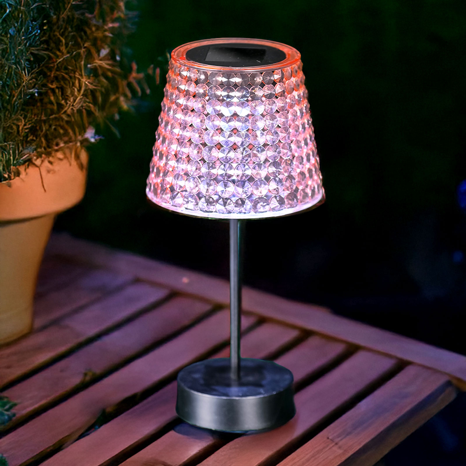 Hibás ! Szolár asztali lámpa - rózsaszín - hidegfehér LED - műanyag - 26 x 12 cm - Image 2
