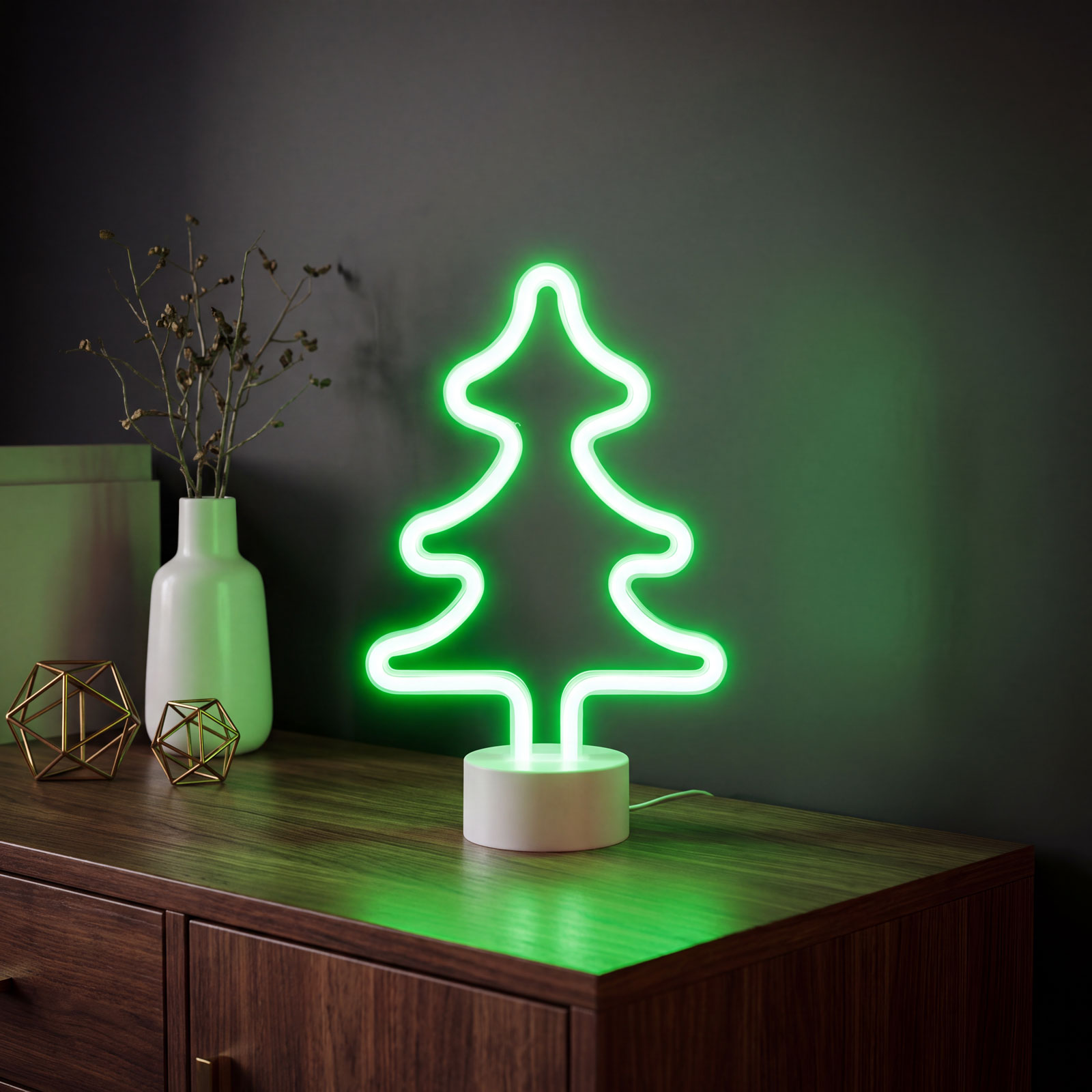 Neon LED lámpa - zöld fenyőfa - 3 x AA + USB - 18,5 x 8,5 x 28 cm - Image 2