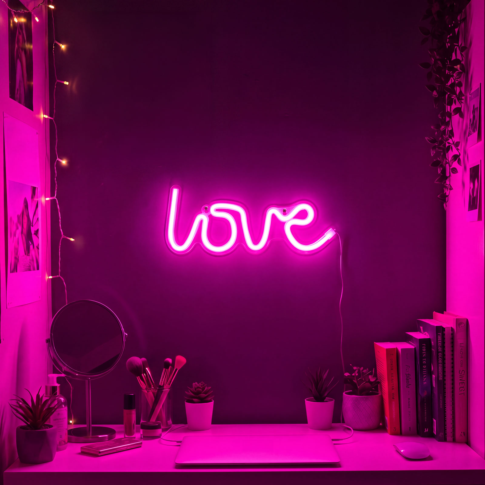 Neon LED lámpa - rózsaszín "Love" - 3 x AA + USB - 34 x 1.6 x 12,5 cm - Image 2