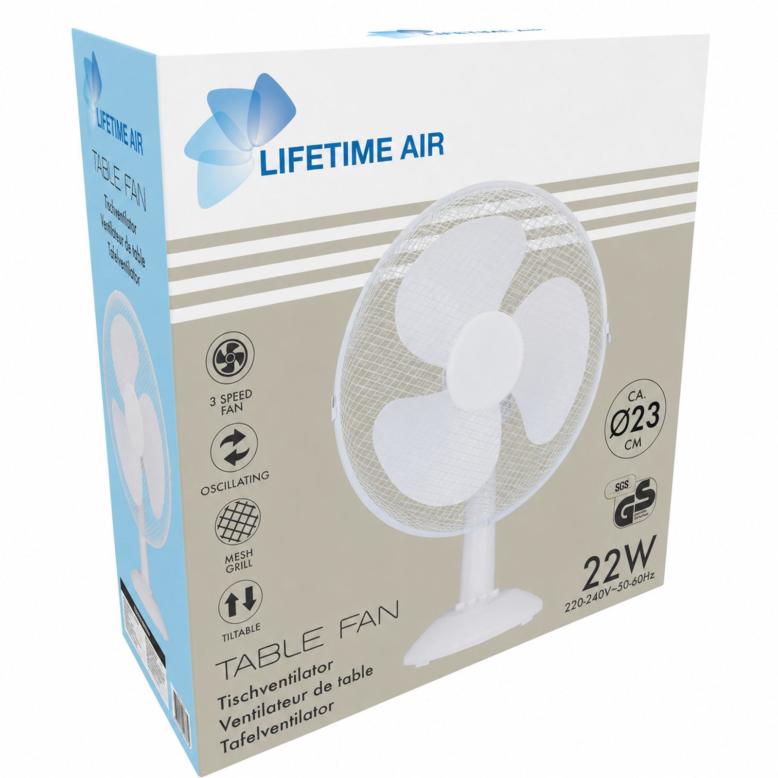 Asztali ventilátor - 23 cm - 22 W - 2 sebesség - oszcilláló - fehér - 220-240V AC - Image 2