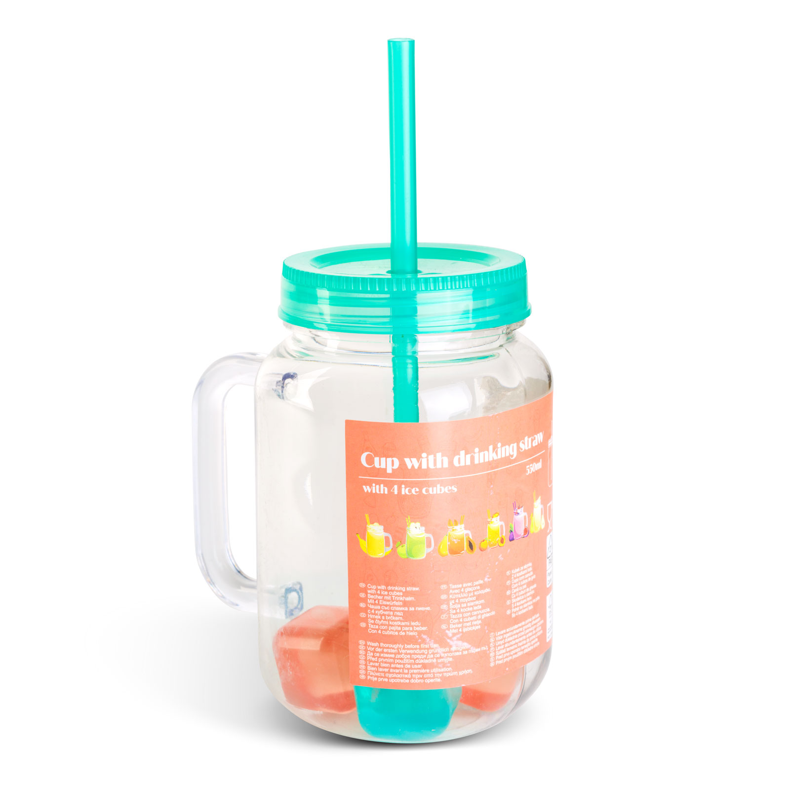 Szívószálas pohár - zöld - 4 db hűthető jégkockával, 550ml, 17 x 7.5 x 13.5 cm - Image 2
