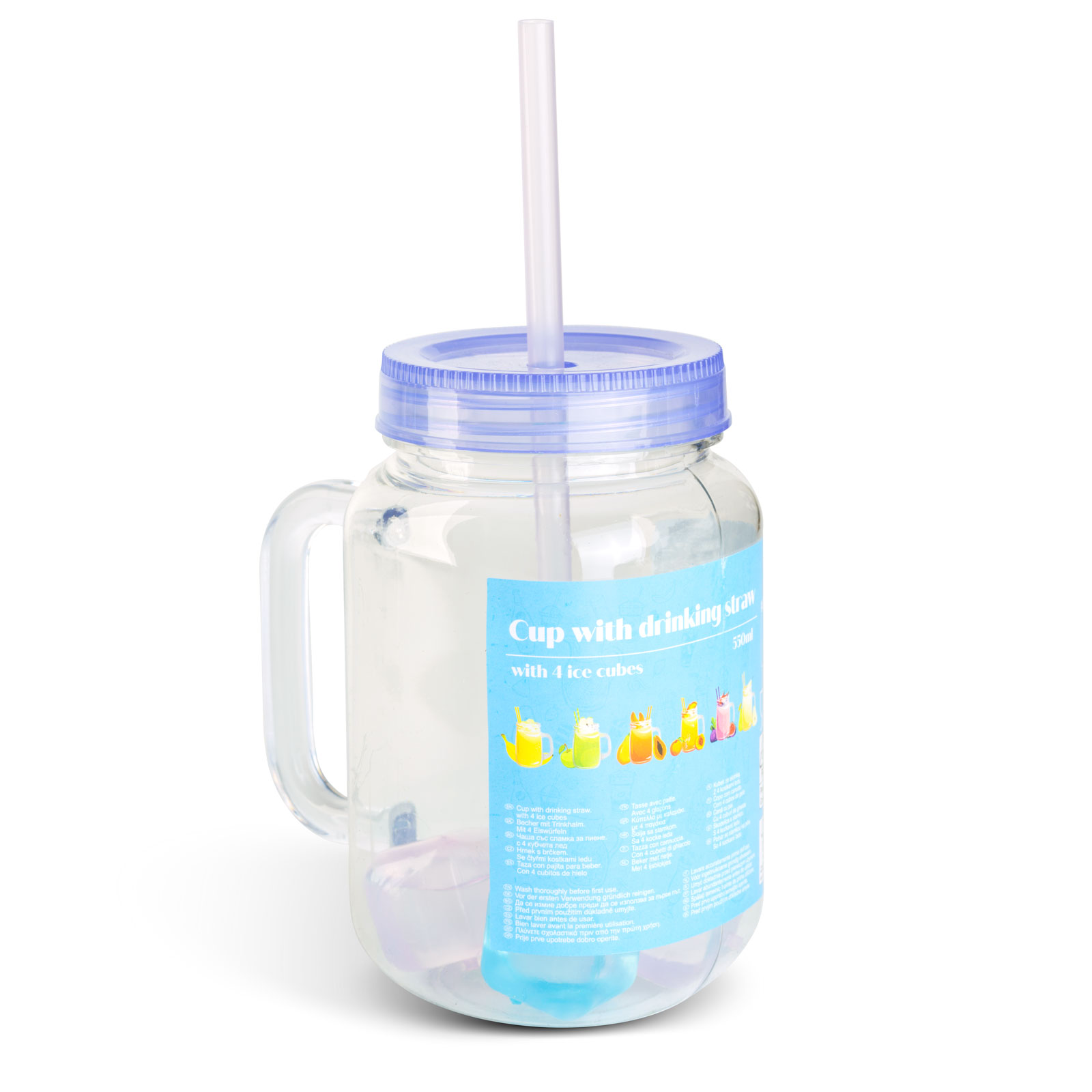Szívószálas pohár - lila - 4 db hűthető jégkockával, 550ml, 17 x 7.5 x 13.5 cm - Image 2