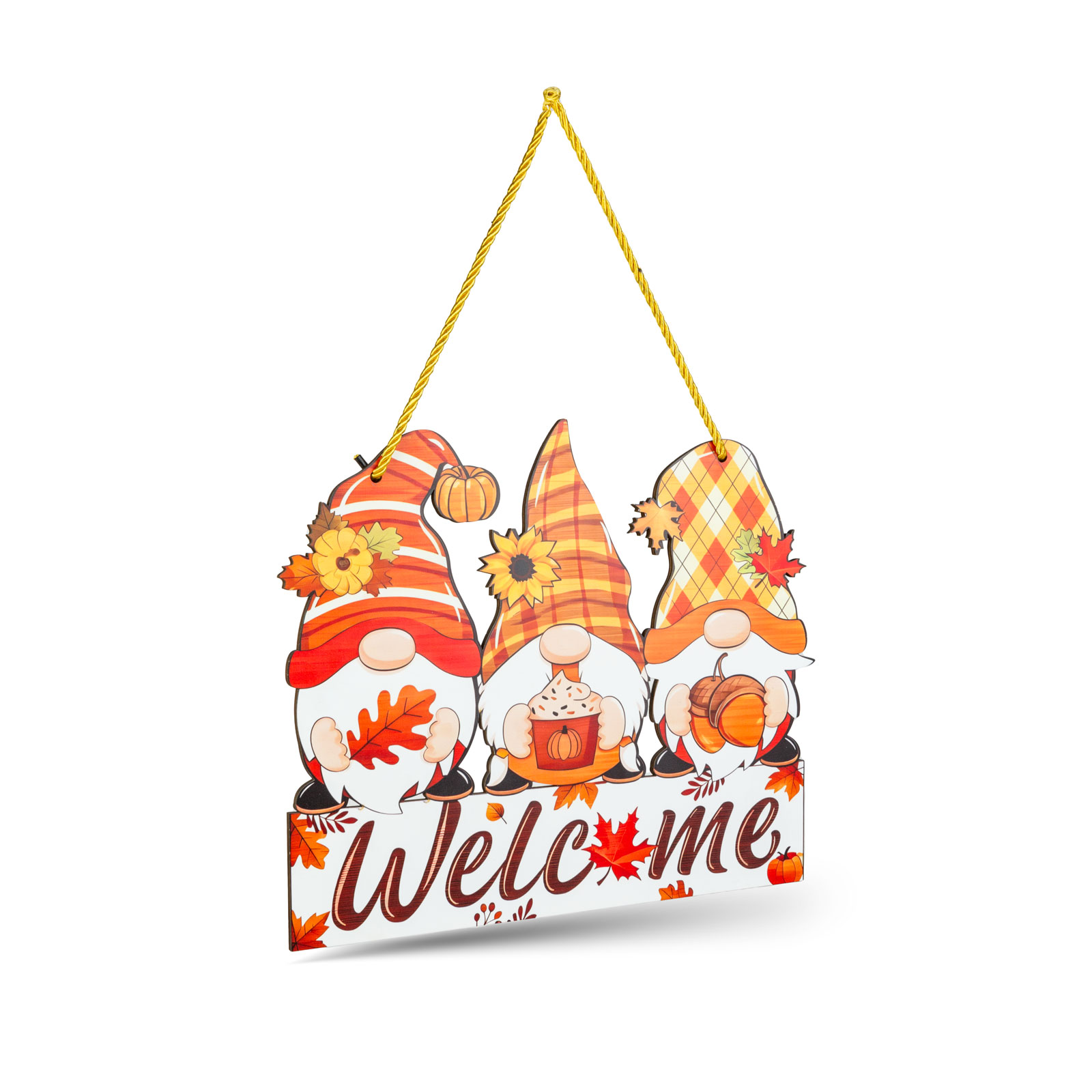 Őszi dekoráció - akasztható manós ajtódísz - MDF - „Welcome” - 32 x 26 cm - Image 2
