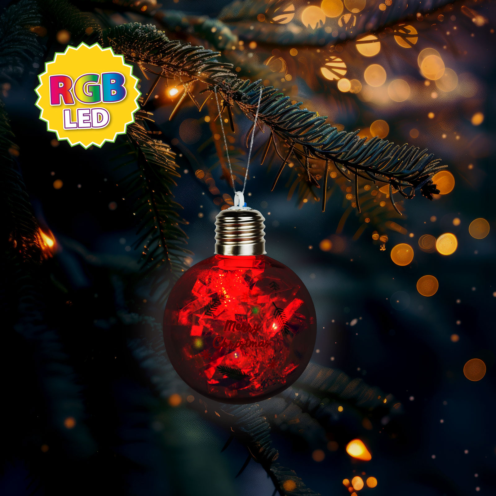 Karácsonyi LED-es gömb - RGB LED - átlátszó - műanyag - 8 cm - 3 x LR44 - Image 2