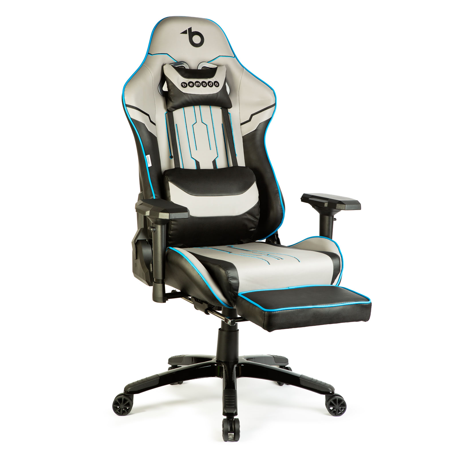 Gamer szék párnával - szürke/fekete/kék - 84 x 52 / 48 x 50 cm - Image 2