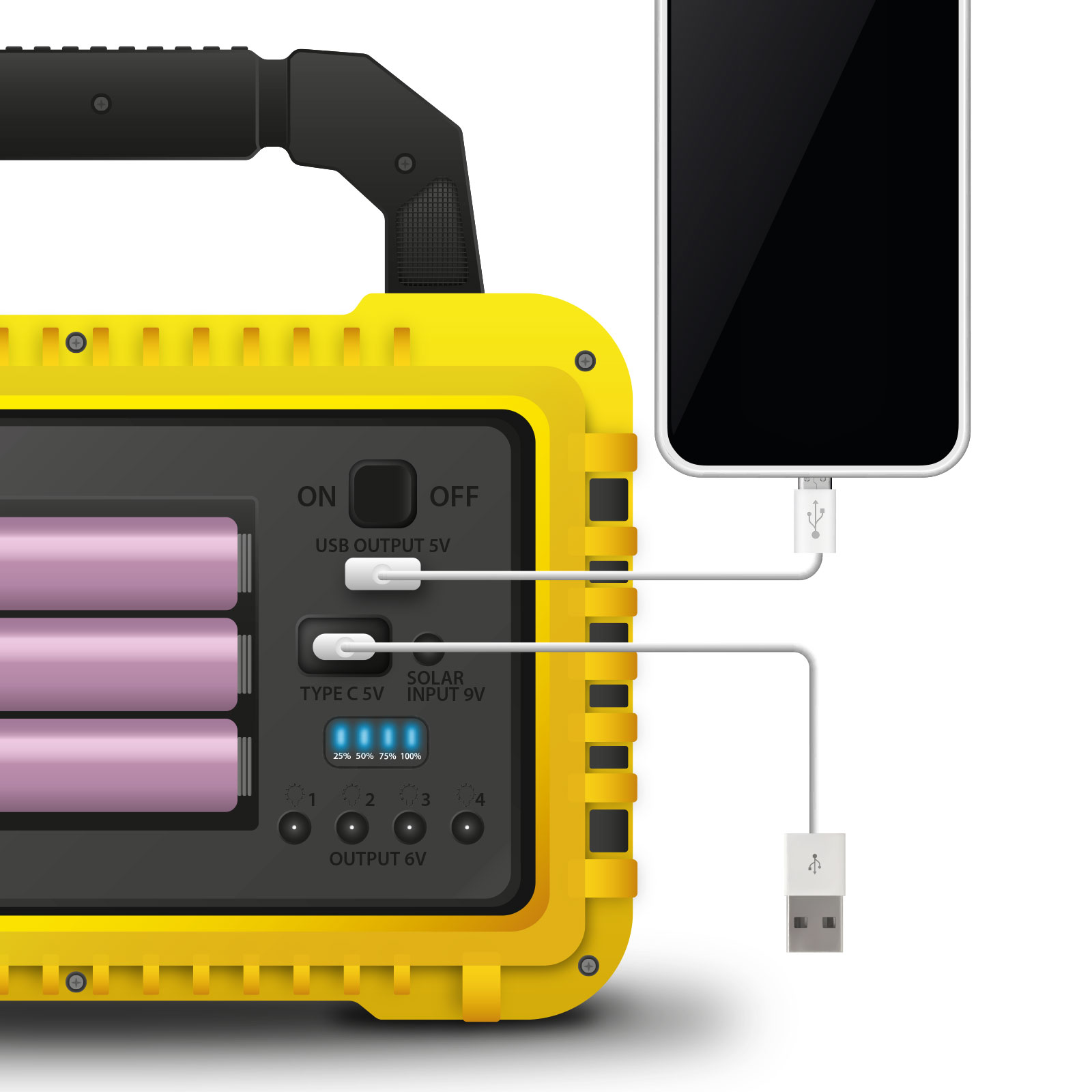 Multifunkciós kézi lámpa - szolár panel, USB-C - 6 világítási mód, 8 LED, 3600 mAh - 800 lumen - Image 3