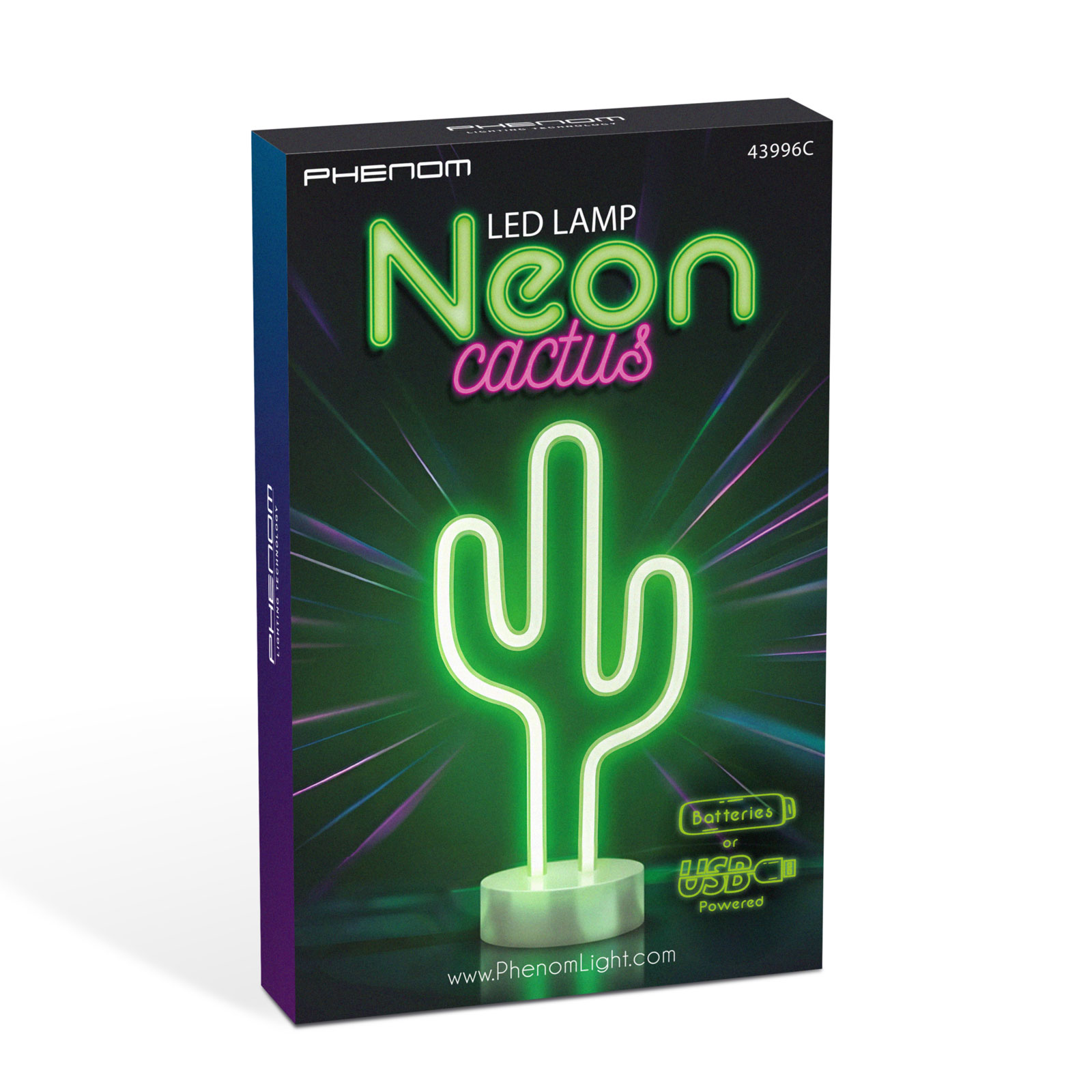 Neon LED lámpa - zöld kaktusz - 3 x AA + USB - 18,5 x 8,5 x 28 cm - Image 2