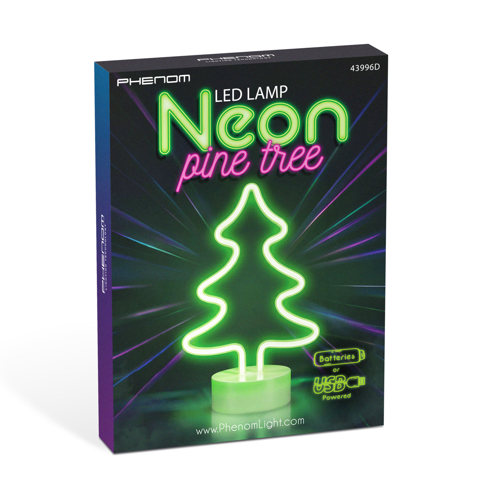 Neon LED lámpa - zöld fenyőfa - 3 x AA + USB - 18,5 x 8,5 x 28 cm - Image 3