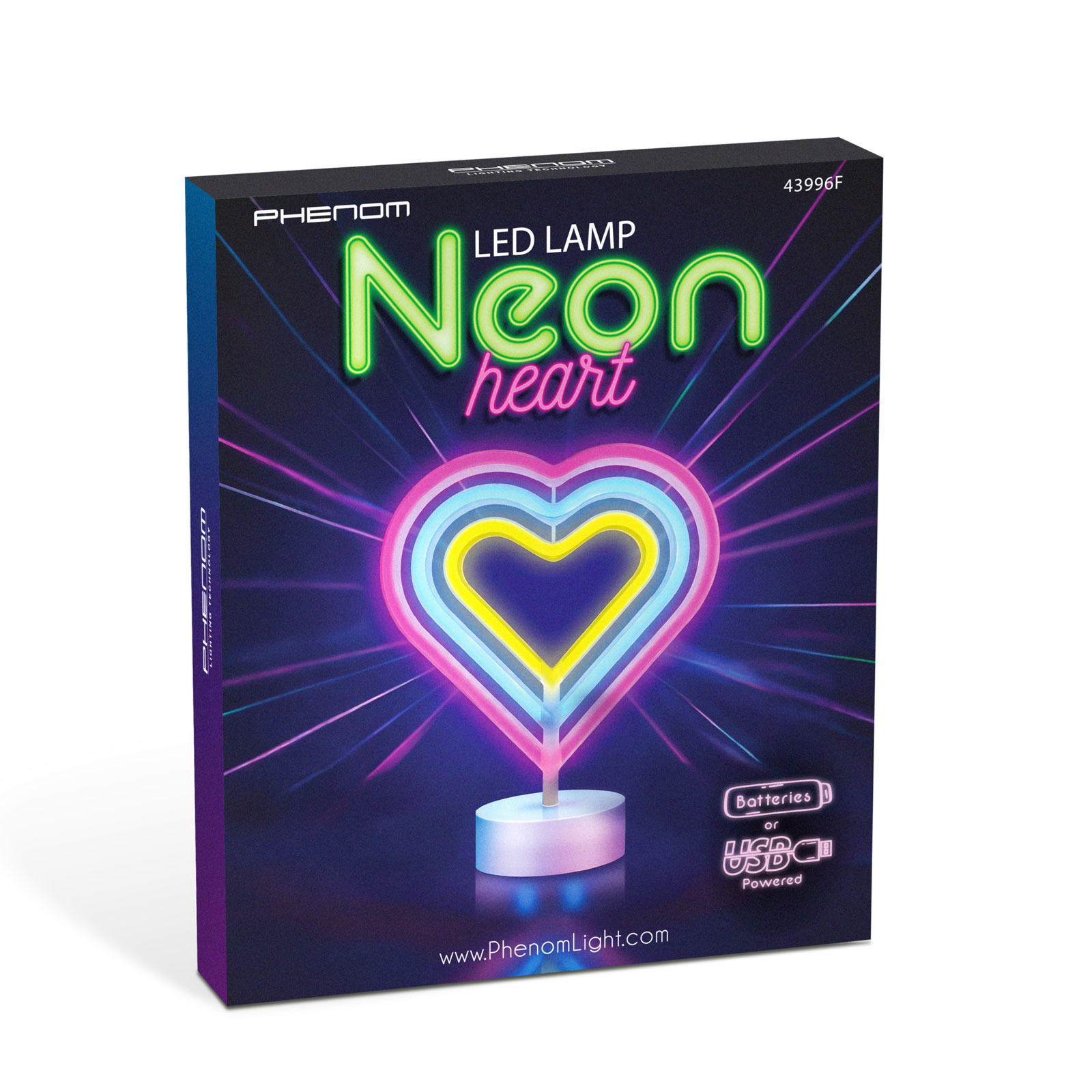 Neon LED lámpa - színes szív - 3 x AA + USB - 25,2 x 1,6 x 23 cm - Image 2