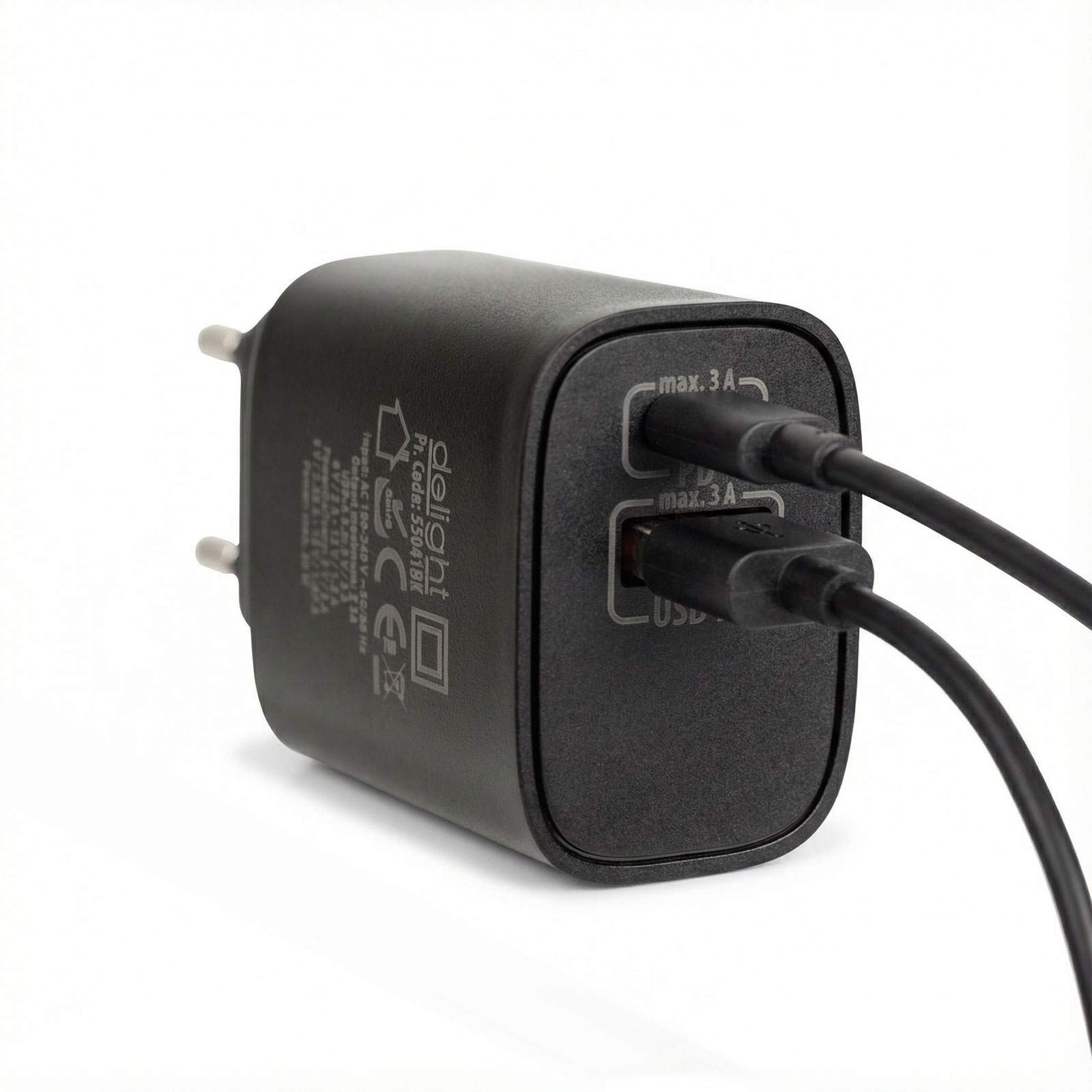 Hálózati Adapter USB + Type-C PD20W gyorstöltéssel - fekete - Image 3