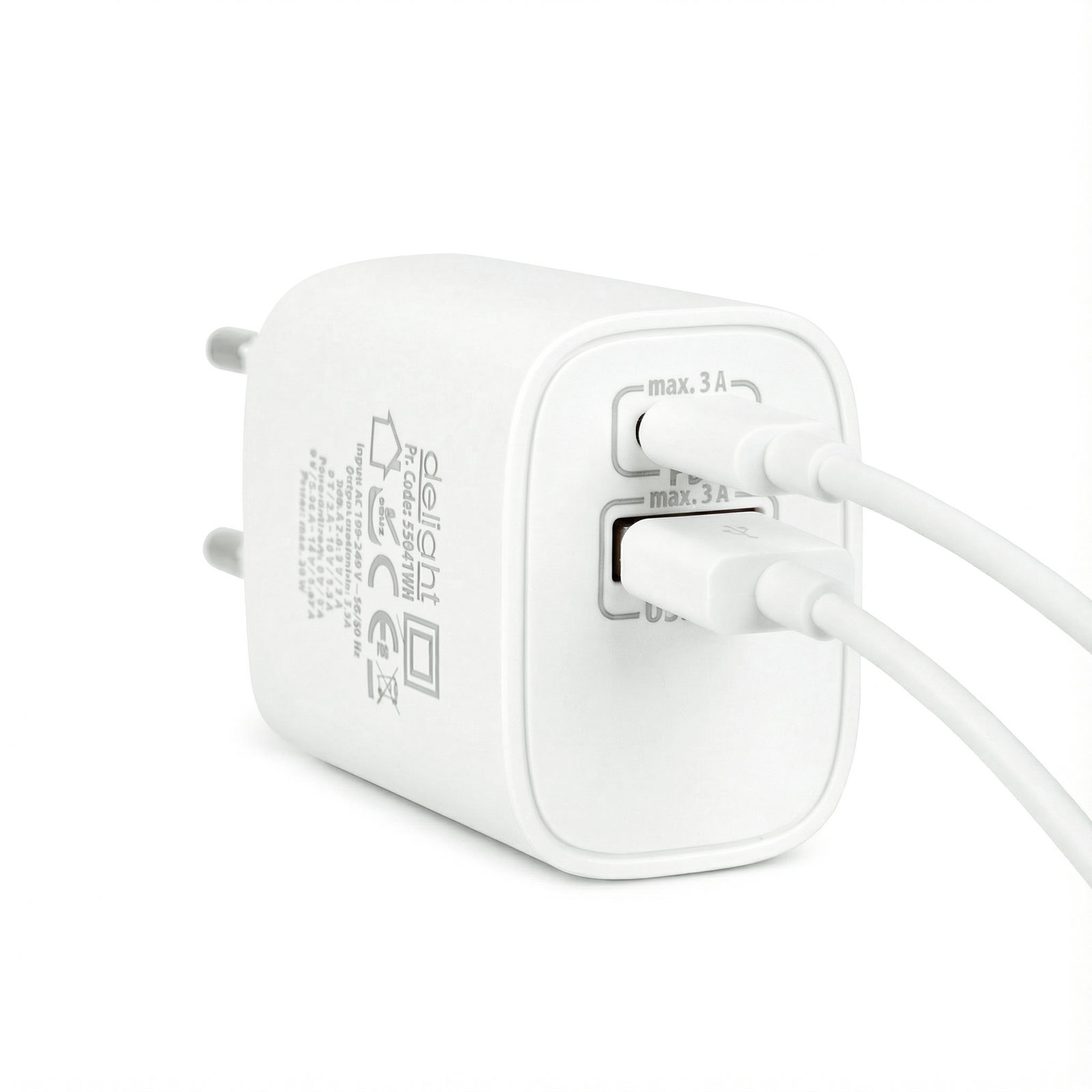 Hálózati Adapter USB + Type-C PD20W gyorstöltéssel - fehér - Image 3