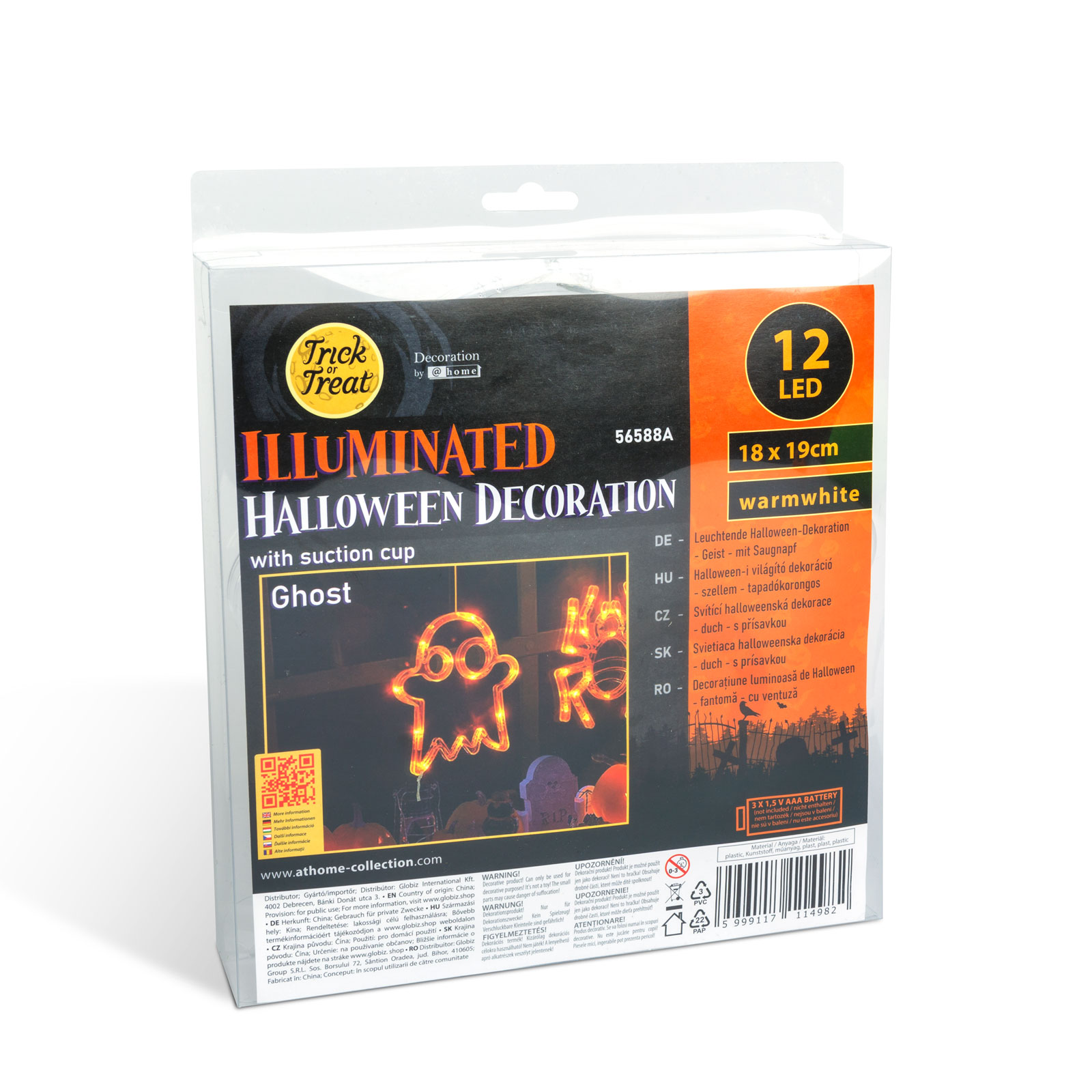 Halloween-i világító dekoráció - szellem - tapadókorongos - 12 LED - 20 x 18,5 cm - 3 x AAA - Image 3
