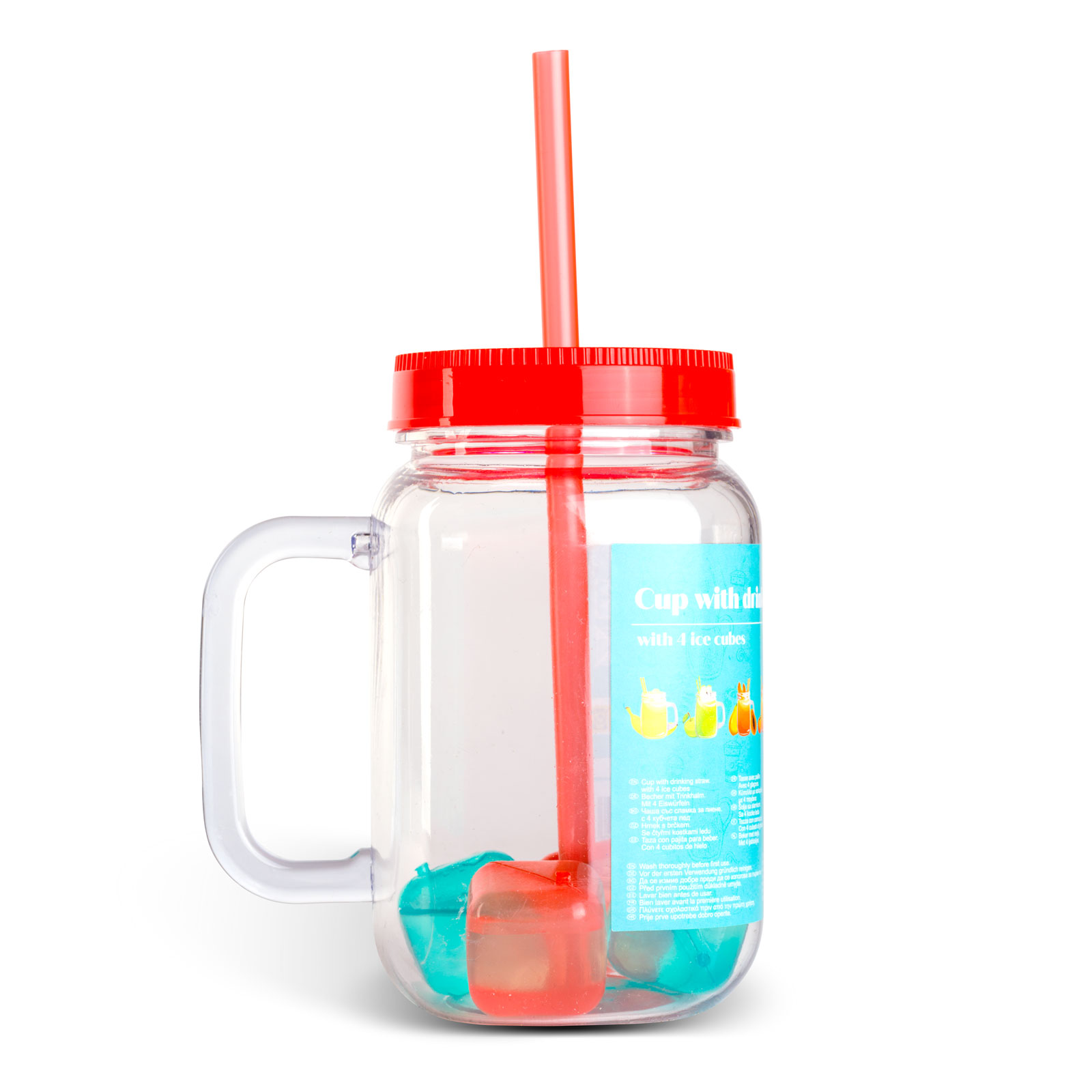 Szívószálas pohár - piros - 4 db hűthető jégkockával, 550ml, 17 x 7.5 x 13.5 cm - Image 3