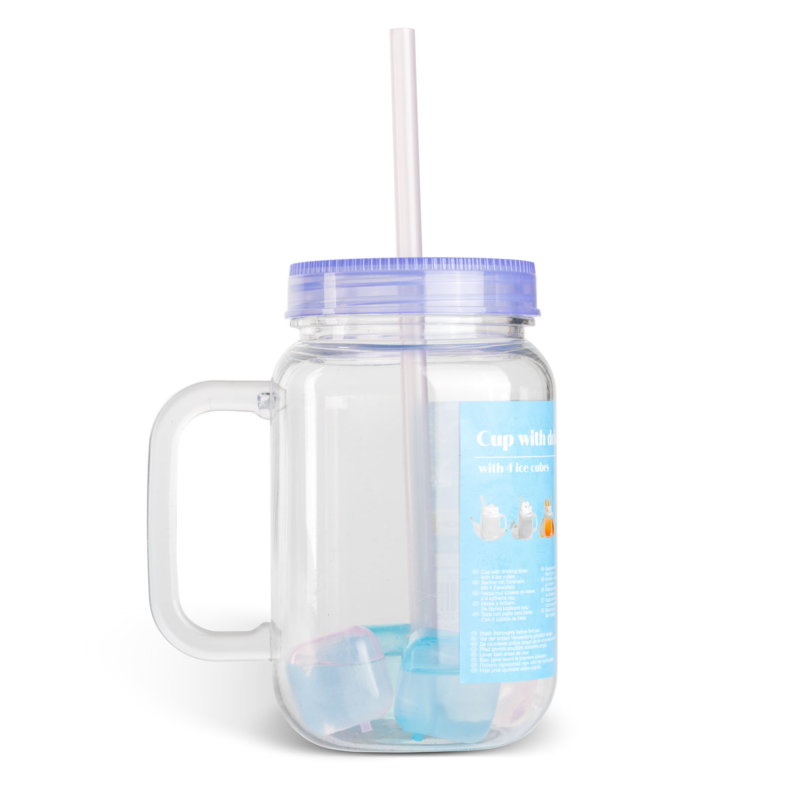Szívószálas pohár - lila - 4 db hűthető jégkockával, 550ml, 17 x 7.5 x 13.5 cm - Image 3