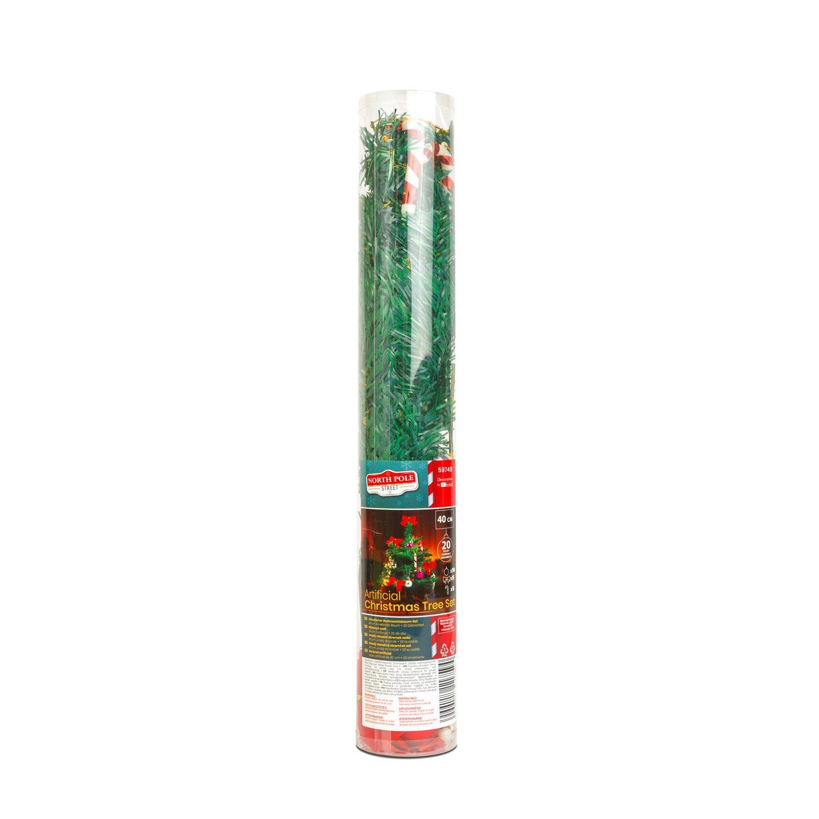 Műfenyő szett - 40 cm műfenyő + 20 db dísz - zöld - műanyag - Image 3