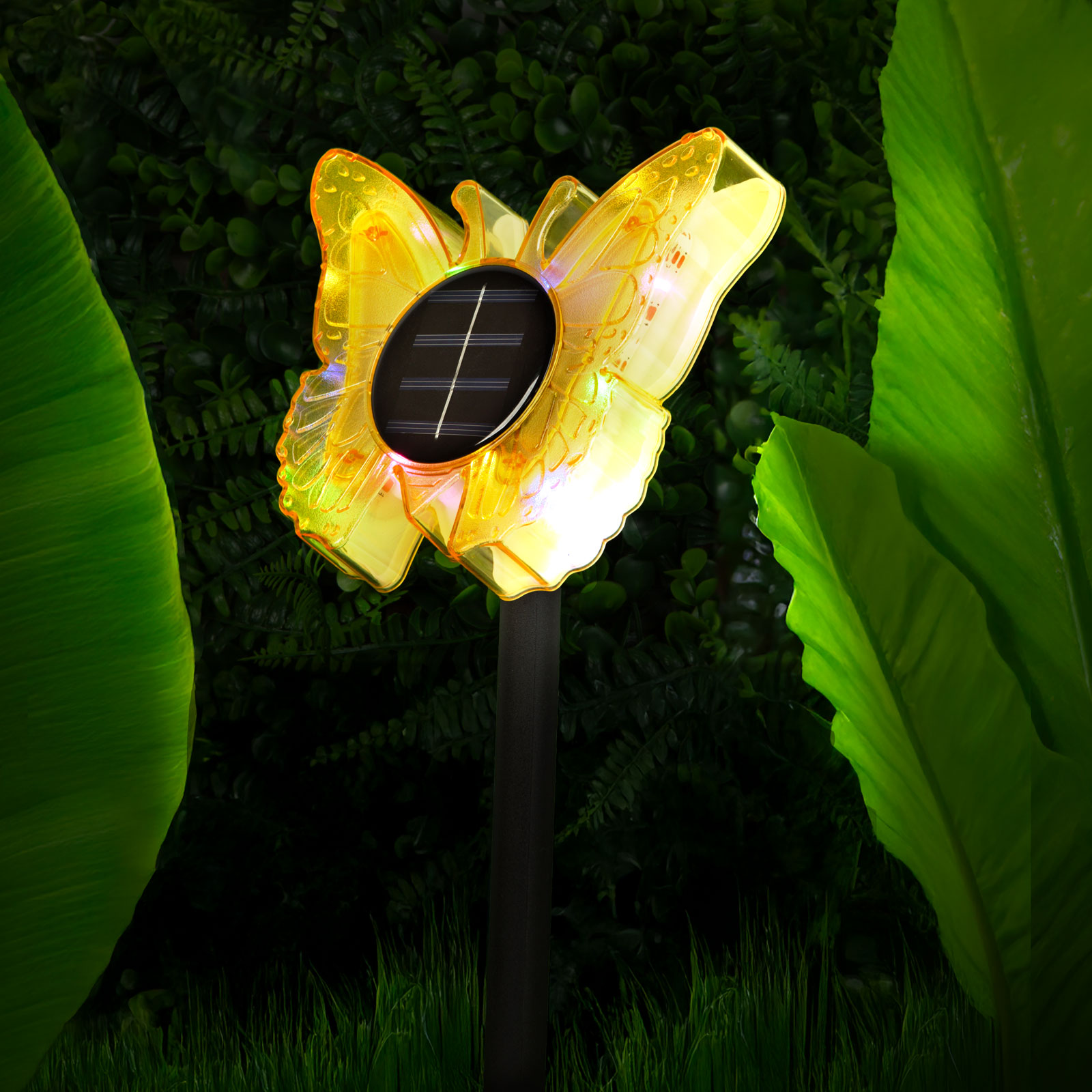 Leszúrható szolár pillangó - sárga - 13 x 6,5 x 35 cm - melegfehér + színes LED - Image 4