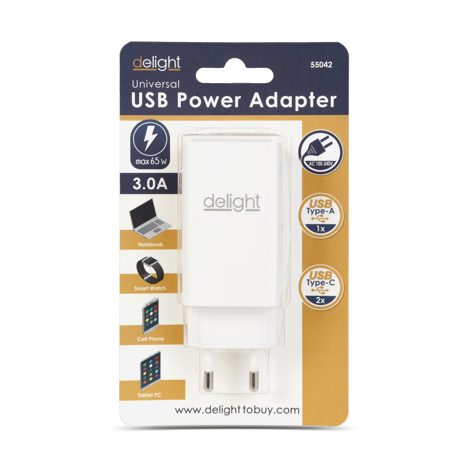 Hálózati Adapter - USB-A 20W + Type-C PD45W gyorstöltéssel - fehér - Image 4