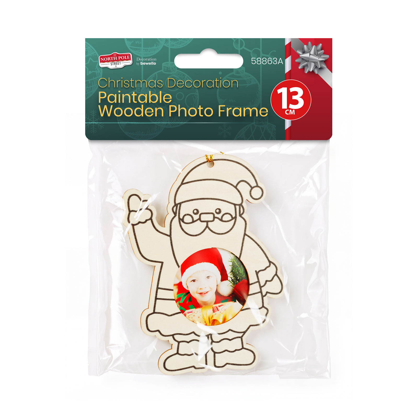 Karácsonyi dekoráció - festhető fa fotókeret - Mikulás - 13 cm - akasztható - Image 4