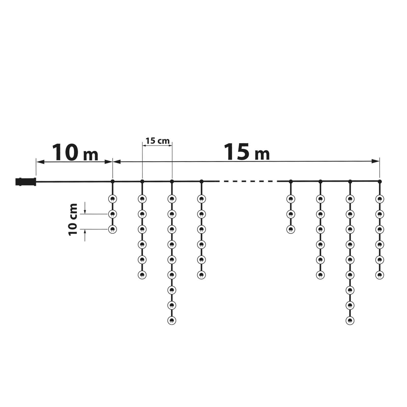 Fényfüzér függöny - 15 m - hidegfehér - 600 LED - 100-240V - 6W - átlátszó kábel - Image 4
